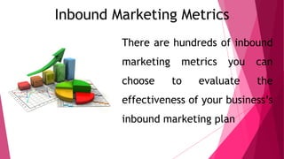 Inbound Marketing Metrics
There are hundreds of inbound
marketing metrics you can
choose to evaluate the
effectiveness of your business’s
inbound marketing plan
 