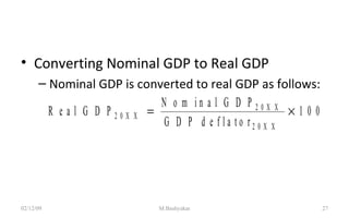 The GDP Deflator Converting Nominal GDP to Real GDP Nominal GDP is converted to real GDP as follows: 07/06/09 M.Bashyakar 