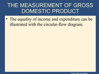 Copyright © 2004 South-Western
THE MEASUREMENT OF GROSS
DOMESTIC PRODUCT
• The equality of income and expenditure can be
illustrated with the circular-flow diagram.
 