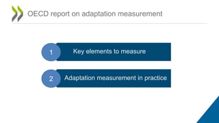 OECD report on adaptation measurement
Key elements to measure
Adaptation measurement in practice
1
2
 