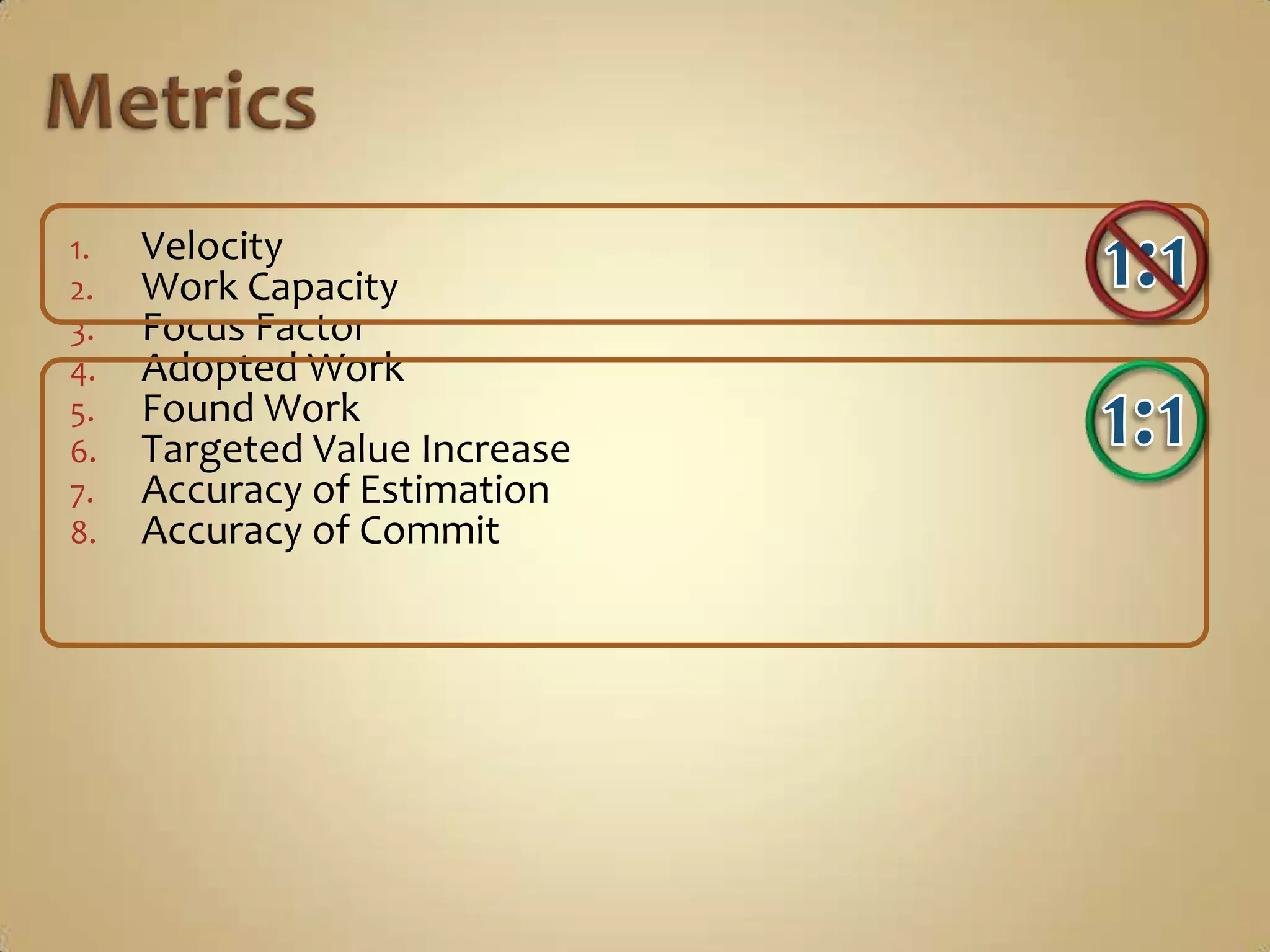 Metrics:  VelocityI, as a…  		Scrum Product Owner who is trying to create 			an accurate Roadmap for future releases