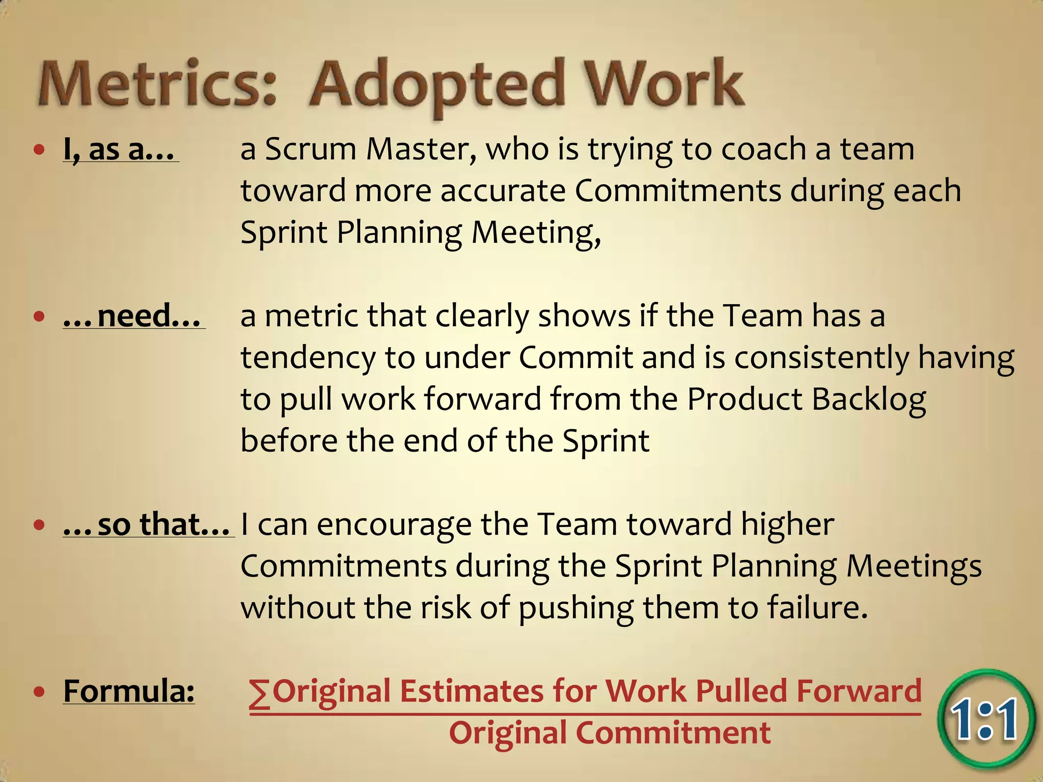 Metrics:  Work Capacity33SPOOriginal Estimate:    8 Story Points8EstimatePriority 2Priority 28Work Reported   :     8 Story PointsReportedWorkCapacity=55Priority 3Priority 3Velocity=Original Estimate:    3 Story Points3Work Reported:        2 Story Points28Priority 1Original Estimate:    5 Story Points5Work Reported   :     7 Story Points71117