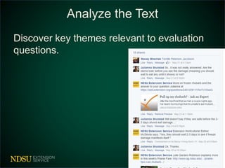 Analyze the Text
Discover key themes relevant to evaluation
questions.
 