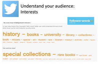 Understand your audience:
Interests
 
