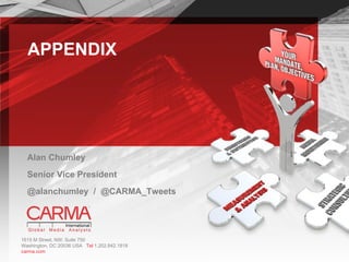 APPENDIX 1615 M Street, NW; Suite 750  Washington, DC 20036 USA  Tel  1.202.842.1818 carma.com Alan Chumley Senior Vice President @alanchumley  /  @CARMA_Tweets 