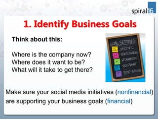 1. Identify Business Goals
  Think about this:

  Where is the company now?
  Where does it want to be?
  What will it tak...