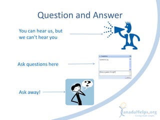 Question and Answer
You can hear us, but
we can’t hear you




Ask questions here




Ask away!
 