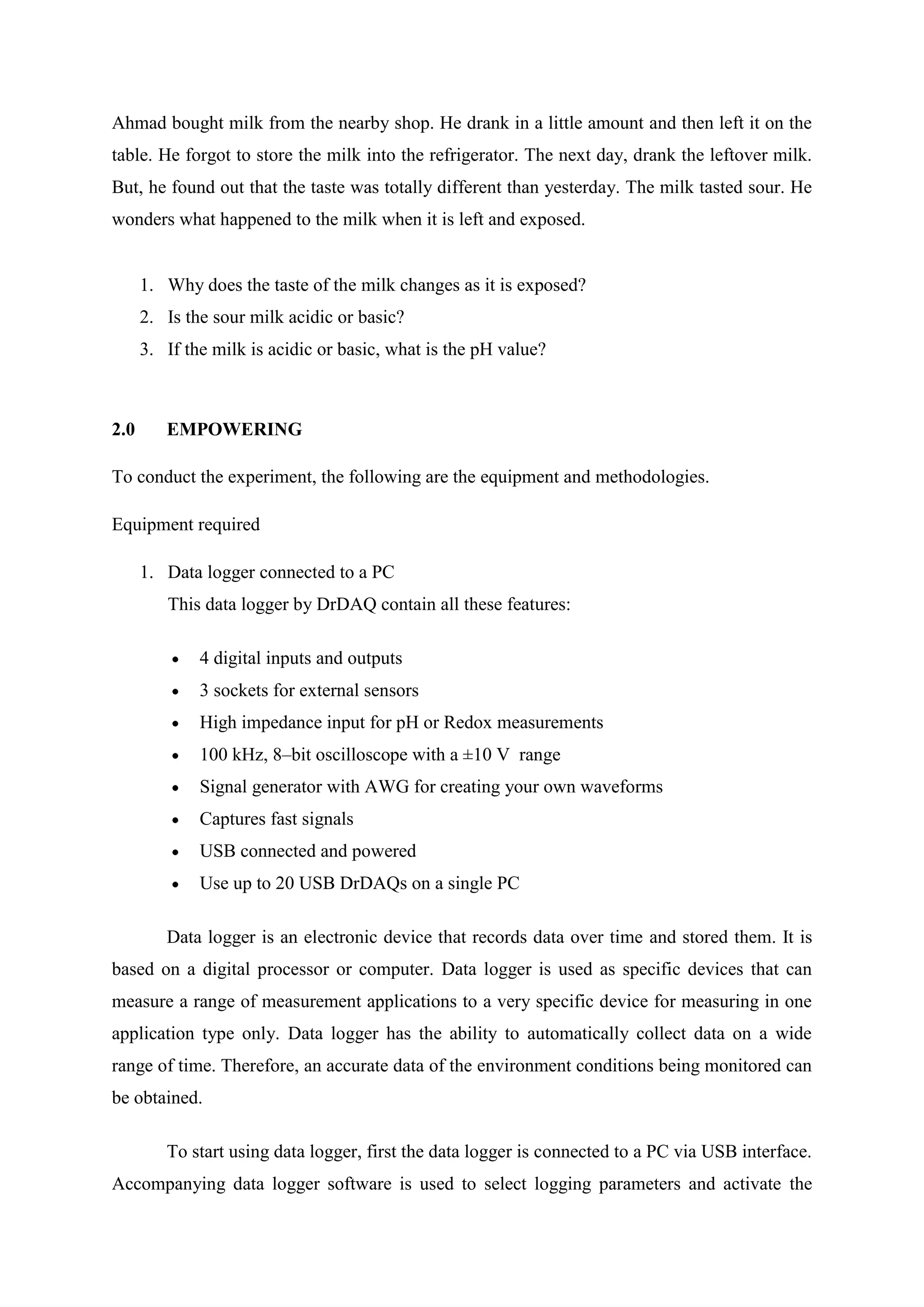 Measuring the ph of milk | DOCX