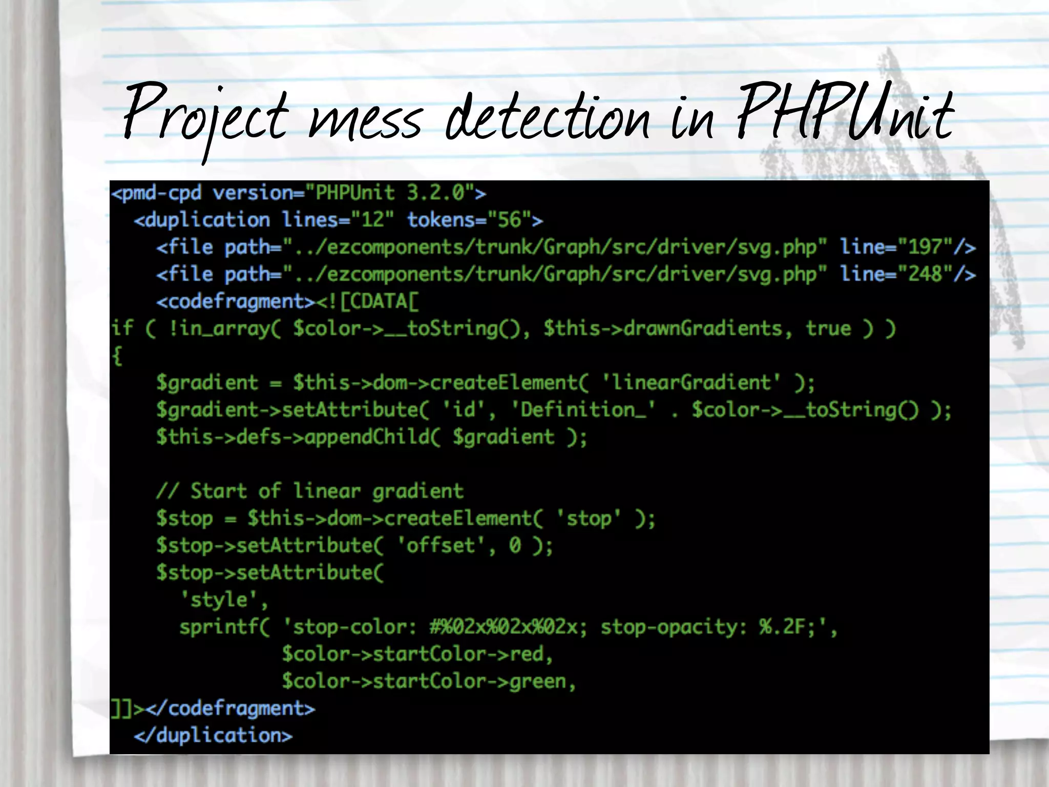 Project mess detection in PHPUnit
 