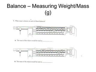 Balance – Measuring Weight/Mass
(g)

 