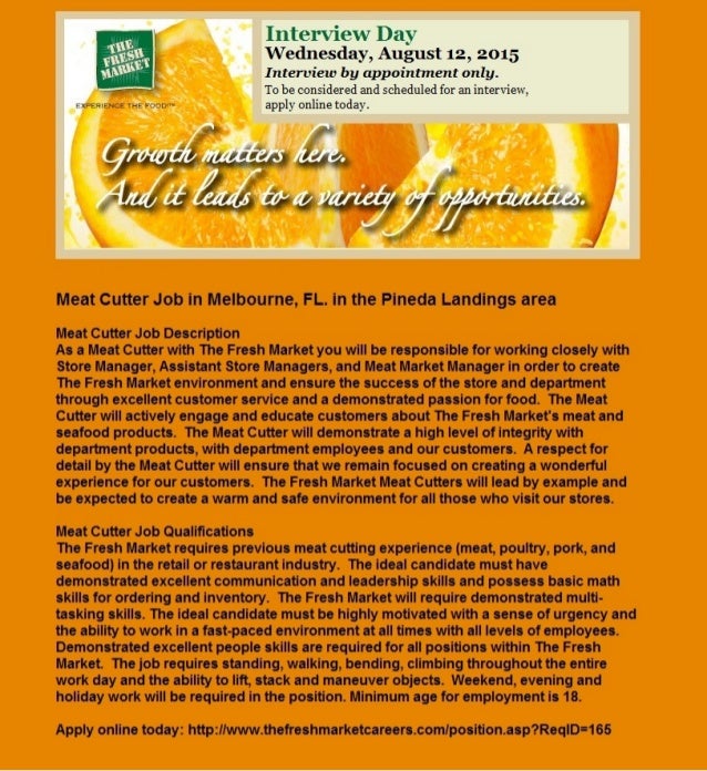 Meat Cutter Melbourne FL Grocery Store Jobs Pineda Landings Area