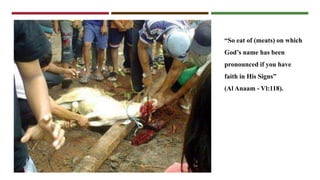“So eat of (meats) on which 
God’s name has been 
pronounced if you have 
faith in His Signs” 
(Al Anaam - Vl:118). 
 