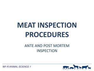 WF-R ANIMAL SCIENCE 1WF-R ANIMAL SCIENCE 1
MEAT INSPECTION
PROCEDURES
ANTE AND POST MORTEM
INSPECTION
 