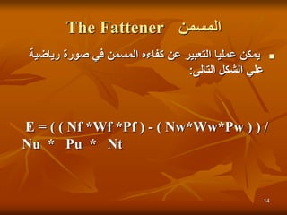 ‫المسمن‬The Fattener
‫ريا‬ ‫صورة‬ ‫في‬ ‫المسمن‬ ‫كفاءه‬ ‫عن‬ ‫التعبير‬ ‫عمليا‬ ‫يمكن‬‫ضية‬
‫التالى‬ ‫الشكل‬ ‫علي‬:
E = ( ...