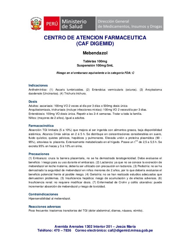 Mebendazol De 100mg En Niños