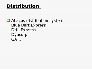 Distribution  Abacus distribution system Blue Dart Express DHL Express Dyncorp GATI 