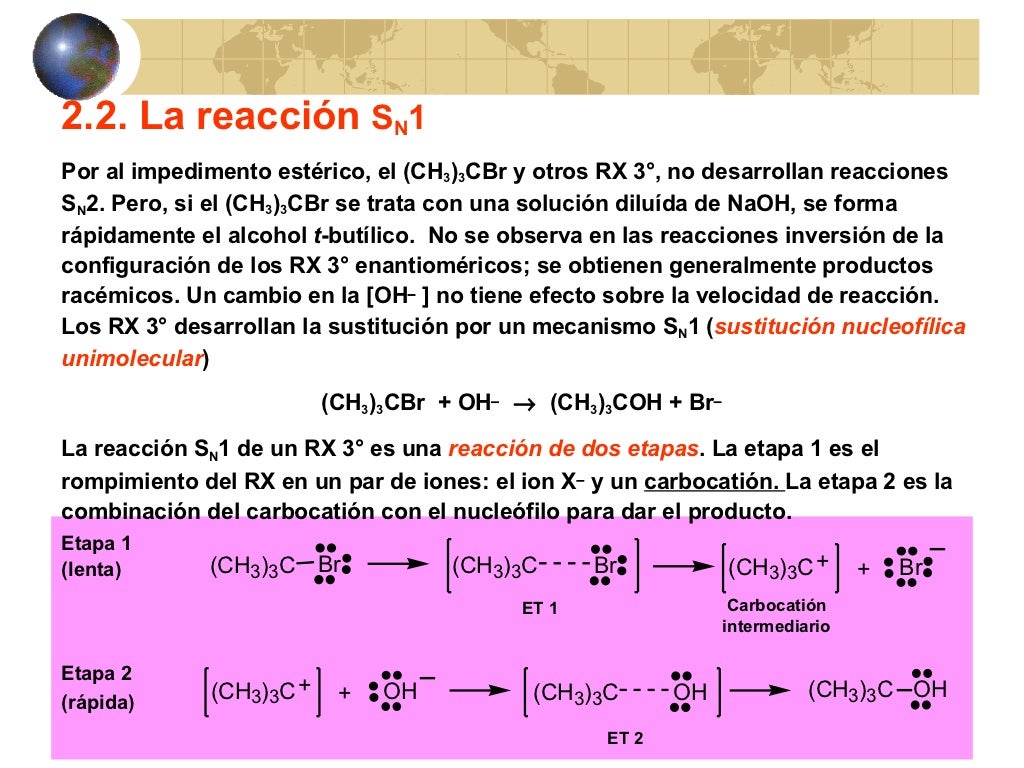 Mecanismos de reacción Sn1, Sn2, E1 y E2