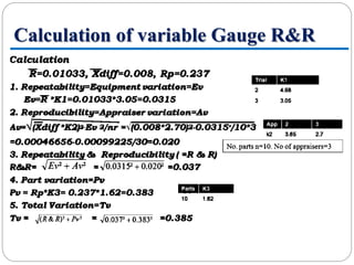 Gauge R R Formula MEC395 Measurement System Analysis (MSA) | PPTX