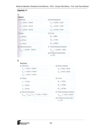 Mecânica Aplicada e Resistência dos Materiais – IFES – Campus São Mateus – Prof. João Paulo Barbosa

Capitulo 11
1)

2)

150

 