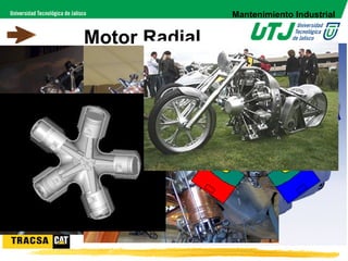 Mantenimiento Industrial


          Motor Radial
• Los pistones van
  conectados
  alrededor del
  cigüeñal. Se utiliza
  principalmente en
  motores de aviones
  y en algunos
  vehículos especiales
 