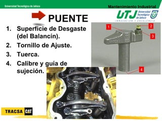 Mantenimiento Industrial


             PUENTE
1. Superficie de Desgaste
   (del Balancín).
2. Tornillo de Ajuste.
3. Tuerca.
4. Calibre y guía de
   sujeción.
 