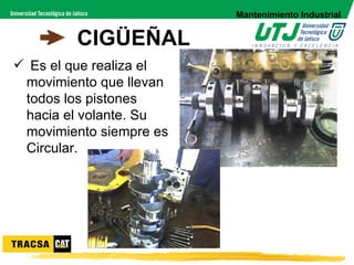 Mantenimiento Industrial


         CIGÜEÑAL
 Es el que realiza el
 movimiento que llevan
 todos los pistones
 hacia el volante. Su
 movimiento siempre es
 Circular.
 