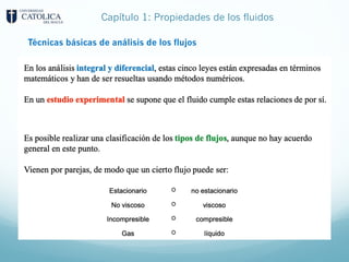 Capítulo 1: Propiedades de los fluidos
Técnicas básicas de análisis de los flujos
 