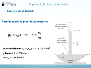 Capítulo 2: Estática de los fluidos
Experimento de torricelli
 