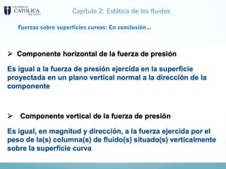 Capítulo 2: Estática de los fluidos
Fuerzas sobre superficies curvas: En conclusión…
 