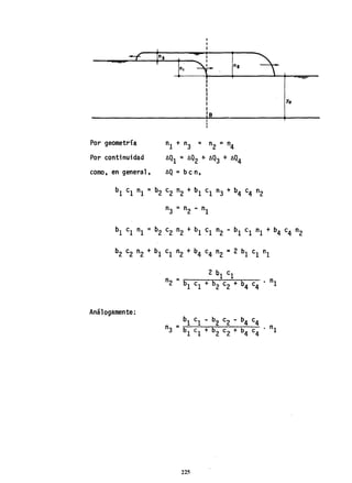 Por geometría
Por continuidad
como, en general,
Análogamente:
n,
,,
I
I
I
I
I
'8
nI + n3 = n2 =n4
6Ql =6Q2 + AQ3 + 6Q4
6Q = be ns
225
Yo
 