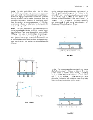 E J E M P L O 4.13
Una barra de acero tiene las dimensiones mostradas en la figura
4-26. Si el esfuerzo permisible es perm  16.2 klb/pulg2
, determine la
máxima fuerza axial P que la barra puede soportar.
166 • CAPÍTULO 4 Carga axial
Solución
Como se tiene un filete del tipo mostrado, el factor de concentración
de esfuerzos puede determinarse usando la gráfica en la figura 4-24.
Los parámetros geométricos necesarios son
Entonces, de la gráfica,
K  1.4
Calculando el esfuerzo normal promedio en la sección transversal
más pequeña, tenemos:
Aplicando la ecuación 4-7 con perm  máx, resulta:
P = 5.79 klb
16.2 klb = 1.412P2
sperm = Ksprom
sprom =
P
11 pulg210.5 pulg2
= 2P
w
h
=
2 pulg
1 pulg
= 2
r
n
=
0.5 pulg
1 pulg
= 0.50
P
P
0.5 pulg
0.5 pulg
1 pulg
2 pulg
0.5 pulg
Fig. 4-26
Resp.
04-Hibbeler 30/8/56 10:52 AM Página 166
 