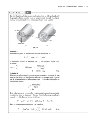 180 • CAPÍTULO 4 Carga axial
4-105. Las tres barras que se muestran en la figura están
unidas entre sí por un pasador y bajo la acción de la carga
P.Si cada barra tiene un área A de sección transversal,una
longitud L, y está hecha de un material elástico perfecta-
mente plástico, para el cual el esfuerzo de fluencia es Y,
determine la carga más grande (carga última) que puede
ser soportada por las barras, es decir, la carga P que oca-
siona que todas las barras fluyan.Además, ¿cuál es el des-
plazamiento horizontal del punto A cuando la carga alcan-
za su valor último? El módulo de elasticidad es E.
4-106. Un material tiene un diagrama esfuerzo-deforma-
ción unitaria que puede describirse por la curva   c1/2
.
Determine la deflexión  del extremo de una barra hecha
de este material si la barra tiene una longitud L, un área
A en su sección transversal, y un peso específico .
4-107. Resuelva el problema 4-106 si el diagrama esfuer-
zo-deformación unitaria está definido por   c3/2
.
*4-108. La barra con diámetro de 2 pulg está empotrada
en sus extremos y soporta la carga axial P. Si el material
es elástico y perfectamente plástico como se muestra en
su diagrama esfuerzo-deformación unitaria, determine la
carga P más pequeña necesaria para que fluyan ambos seg-
mentos AC y CB.Determine el desplazamiento permanen-
te del punto C cuando se retira la carga.
4-109. Determine el alargamiento en la barra del proble-
ma 4-108 cuando tanto la carga P como los soportes son
retirados.
B
θ
C
D
A
L
L
L
θ
P
Prob. 4-105
L A
δ
σ
∋
Prob. 4-106
L A
δ
σ
∋
Prob. 4-107
2 pies
A C
20
σ (klb/pulg2
)
0.001
(pulg/pulg)
P
B
3 pies
Probs. 4-108/109
04-Hibbeler 30/8/56 10:52 AM Página 180
 