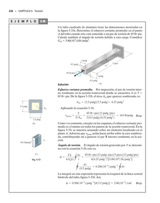 218 • CAPÍTULO 5 Torsión
* 5-60. Considere el problema general de una flecha
circular hecha de m segmentos, cada uno de radio cm y
módulo cortante Gm. Si actúan n pares de torsión sobre la
flecha como se muestra, escriba un programa de compu-
tadora que sirva para determinar el ángulo de torsión en
su extremo A.Aplique el programa con los siguientes da-
tos: L1  0.5 m, c1  0.02 m, G1  30 GPa, L2  1.5 m,
c2  0.05 m, G2  15 GPa, T1   