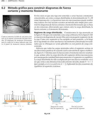 E J E M P L O 5.19
La flecha tubular en la figura 5-42a está hecha de una aleación de alu-
minio que tiene el diagrama elastoplástico 
- mostrado. Determine
(a) el par de torsión máximo que puede aplicarse a la flecha sin que el
material fluya, (b) el par de torsión máximo o par de torsión plástico
que puede aplicarse a la flecha. ¿Cuál debe ser la deformación unita-
ria cortante mínima en el radio exterior para que se desarrolle un par
de torsión plástico?
Solución
Par de torsión elástico máximo. Se requiere que el esfuerzo cortan-
te en la fibra exterior sea de 20 MPa. Usando la fórmula de la torsión,
tenemos:
Resp.
Las distribuciones del esfuerzo cortante y de la deformación unita-
ria cortante para este caso se muestran en la figura 5-42b. Los valores
en la pared interior del tubo se obtienen por proporción.
Par de torsión plástico. La distribución del esfuerzo cortante en es-
te caso se muestra en la figura 5-42c. La aplicación de la ecuación 5-23
requiere que 
  
Y.Tenemos:
Resp.
Para este tubo, Tp representa 20% de incremento en la capacidad
por par de torsión en comparación con el par elástico TY.
Deformación unitaria cortante en el radio exterior. El tubo se plas-
tifica totalmente cuando la deformación unitaria cortante en la pared
interior es de 0.286(10 