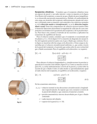 Advierta que por lo visto en la sección de:“Limitantes en el uso de la
fórmula del esfuerzo cortante”, los valores calculados para B y B se-
rán muy engañosos. ¿Por qué?
Para el punto C, tC  0.015 m y A es el área sombreada en la figura
7-11d. Considerando esta área compuesta de dos rectángulos, tenemos
Entonces,
Parte (b). La fuerza cortante en el alma se determinará primero formu-
lando el esfuerzo cortante en la posición y arbitraria dentro del alma,
figura 7-11e. Usando unidades de metros, tenemos
de manera que
Este esfuerzo actúa sobre la franja de área dA  0.015 dy mostra-
da en la figura 7-11e, y por tanto la fuerza cortante resistida por el
alma es
Resp.
El alma soporta entonces 91% de la fuerza cortante total (80 kN),y los
patines soportan el 9% restante. Trate de resolver este problema en-
contrando la fuerza en uno de los patines (3.496 kN) usando el mismo
método. Entonces Vw  V  2Vf  80 kN  2(3.496 kN)  73 kN.
SECCIÓN 7.3 Esfuerzos cortantes en vigas • 385
N A
0.300 m
(e)
y
dy
0.02 m
0.1 m
(0.1 m – y)
0.015 m
N A
0.02 m
0.100 m
0.300 m
C
(d)
0.015 m
A
= 0.735110-3
2 m3
+ [0.05 m]10.015 m210.100 m2
QC = ©yA = [0.110 m]10.300 m210.02 m2
V
w = 73.0 kN
Vw = Aw
t dA =  125.192 - 257.07 y2
21106
210.015 m2 dy
0.1 m
-0.1 m
= 125.192 - 257.07 y2
2 MPa
t =
VQ
It
=
80 kN10.735 - 7.50 y2
2110-3
2 m3
1155.6110-6
2 m4
210.015 m2
= 10.735 - 7.50 y2
2110-3
2 m3
+ Cy + 1
210.1 m - y2D10.015 m210.1 m - y2
Q = ©yA = 10.11 m210.300 m210.02 m2
A = 10.300 m210.02 m2 + 10.015 m210.1 m - y2
t = 0.015 m
I = 155.6110-6
2 m4
tC = tmáx =
VQC
ItC
=
80 kN[0.735110-3
2 m3
]
155.6110-6
2 m4
10.015 m2
= 25.2 MPa
Fig. 7-11
07-Hibbeler 31/8/56 3:34 AM Página 385
 