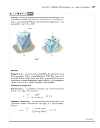 398 • CAPÍTULO 7 Esfuerzo cortante transversal
7-41. La viga doble T se fabrica soldando las tres placas
entre sí como se muestra. Determine el esfuerzo cortante
en la soldadura necesaria para soportar una fuerza cortan-
te V  80 kN.
7-42. La viga doble T se fabrica soldando las tres placas
entre sí como se muestra. Si la soldadura puede resistir un
esfuerzo cortante perm  90 MPa,determine la fuerza cor-
tante máxima que puede aplicarse a la viga.
7-43. La trabe de doble alma se construye con dos hojas
de madera contrachapada unidas a miembros de madera
en sus partes superior e inferior. Si cada perno puede so-
portar 600 lb en cortante simple, determine la separación s
requerida entre pernos para soportar la carga P  3000 lb.
Suponga que A es una articulación y B un rodillo.
*7-44. La trabe de doble alma se construye con dos hojas
de madera contrachapada unidas a miembros de madera
en sus partes superior e inferior.El esfuerzo de flexión per-
misible para la madera es  