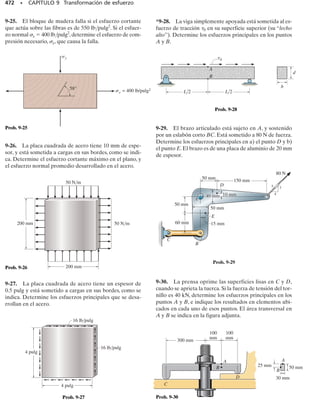 pulg
C
B
Fig. 8-3
(c)
C
B
3.75 lb/pulg2
3.75 lb/pulg2
Fuerza normal
C
B
11.25 lb/pulg2
+ =
11.25 lb/pulg2
(d)
Momento flexionante
C
B
7.5 lb/pulg2
15 lb/pulg2
x
(10 pulg – )
x
(e)
Carga combinada
(f)
7.5 lb/pulg2
B
(g)
15 lb/pulg2
C
s =
P
A
=
150 lb
110 pulg214 pulg2
= 3.75 lb/pulg2
smáx =
Mc
I
=
750 lb # pulg15 pulg2
C 1
1214 pulg2110 pulg23
D
= 11.25 lb/pulg2
x = 3.33 pulg
7.5 lb/pulg2
x
=
15 lb/pulg2
110 pulg - x2
08-Hibbeler 31/8/56 3:38 AM Página 431
 