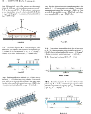 SECCIÓN 10.2 Ecuaciones generales de transformación de deformación unitaria plana • 507
En el análisis de la deformación unitaria plana, es importante establecer
ecuaciones de transformación para determinar los componentes x, yde
la deformación unitaria normal y cortante en un punto, cuando se conoz-
can los componentes x, y de la deformación unitaria. En esencia este pro-
blema es de geometría, y se requiere relacionar las deformaciones y las
rotaciones de segmentos diferenciales de línea, que representan los lados
de elementos diferenciales que sean paralelos a cada conjunto de ejes.
Convención de signo. Antes de poder desarrollar las ecuaciones de
transformación de deformación unitaria, primero se debe establecer una
convención de signos de las deformaciones. Esa convención es igual a la
establecida en la sección 2.2,y las volveremos a mencionar aquí para la con-
dición de esfuerzo plano. Con referencia al elemento diferencial de la fi-
gura 10-3a, las deformaciones unitarias normales x y y son positivas si
causan alargamiento a lo largo de los ejes x y y, respectivamente, y la de-
formación unitaria cortante xy es positiva si el ángulo interno AOB se ha-
ce menor que 90°. Esta convención de signos también es consecuencia de
la correspondiente para el esfuerzo plano, figura 9-5a, esto es, los esfuer-
zos x, y y xy positivos causan que el elemento se deforme en las direc-
ciones positivas x, y y xy, respectivamente.
En este caso, el problema será determinar las deformaciones unitarias
normal y cortante en un punto, x, y y xy, medidas en relación con los
ejes x, y, si se conocen x, y y xy, medidas en relación con los ejes x, y.
Si el ángulo entre los ejes x y x es 	, entonces, como en el caso del esfuer-
zo plano, 	 será positivo si sigue el enroscamiento de los dedos de la ma-
no derecha, es decir, si es contrario al movimiento de las manecillas del
reloj, como se ve en la figura 10-3b.
10.2 Ecuaciones generales de transformación de deformación
unitaria plana
γxy
2
___
+
x
y
(a)
dx
dy
∋
dy
A
O
B
γxy
2
___
+
dx
∋
y
x
+
+
x
y
(b)
x
y
θ
Convención de signos positivos
+
Fig. 10-3
El esfuerzo plano, , , no causa deformación unitaria plana
en el plano x-y ya que z ≠ 0.
σx σy ∋
σx σy
x
y
z
∋
xdx
∋
ydy
∋
zdz
Fig. 10-2
10-Hibbeler 31/8/56 3:47 AM Página 507
 