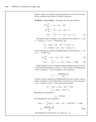 6
). Determine el estado de deformación unitaria sobre
un elemento orientado a 20° en sentido de las manecillas del reloj, res-
pecto a la posición original.
Solución
Construcción del círculo. Los ejes  y /2 se definen como en la figu-
ra 10-13a. El centro del círculo está en el eje  en
518 • CAPÍTULO 10 Transformación de deformación unitaria
Pprom = a
-300 - 100
2
b110-6
2 = -200110-6
2
El punto de referencia A tiene las coordenadas A( 