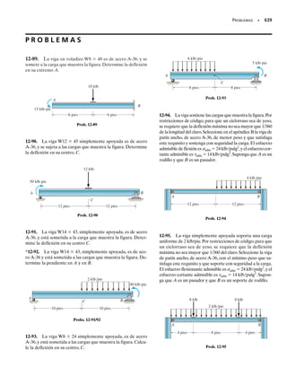 6
). Use las ecuaciones de transformación de
deformación unitaria para calcular (a) las deformaciones
unitarias principales en el plano, y (b) la deformación uni-
taria cortante máxima en el plano y la deformación unitaria
normal promedio.En cada caso,especifique la orientación
del elemento, e indique el modo en que este elemento
se deforma en el plano x-y.
10-7. El estado de deformación unitaria en un punto del
diente de un engranaje tiene los componentes x  850(10 