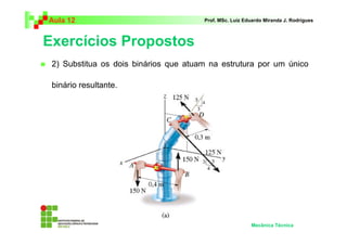Aula 12 Prof. MSc. Luiz Eduardo Miranda J. Rodrigues 
Exercícios Propostos 
 2) Substitua os dois binários que atuam na estrutura por um único 
binário resultante. 
Mecânica Técnica 
 