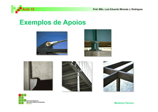 Aula 15 Prof. MSc. Luiz Eduardo Miranda J. Rodrigues 
Exemplos de Apoios 
Mecânica Técnica 
 