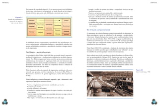 CAPÍTULO 8
MECâNICA 2
134 135
No conjunto de capacidades (igura 8.7), um operário possui mais habilidades
técnicas que conceituais, e essa proporção vai sendo alterada até ele chegar à
função de diretor, que possui mais habilidades conceituais que técnicas.
As habilidades técnicas compreendem a capacidade de usar procedimentos, téc-
nicas e conhecimentos; as habilidades humanas, a capacidade de trabalhar com
pessoas; as habilidades conceituais, a capacidade de coordenar e integrar interes-
ses da organização.
Max Weber e a teoria da burocracia
Os princípios de Max Weber (1864-1920) dão um sentido formal, impessoal e
proissional à organização, a regulamentação cuidadosa das atividades organiza-
cionais. Para Weber, a organização baseia-se em leis que as pessoas aceitam por
acreditarem que são racionais. A organização ideal seria uma burocracia cujas
atividades e objetivos eram pensados racionalmente, as atividades do trabalho
declaradas explicitamente, com ênfase na competência técnica e avaliações de
desempenho feitas com base no mérito.
Weber buscava o melhor desempenho de organizações socialmente relevantes,
tornando suas operações previsíveis e produtivas. As teorias de Max Weber in-
luenciaram o crescimento de grandes organizações, muitas delas importantes
até hoje.
Weber estabeleceu a teoria da burocracia, segundo a qual a burocracia é uma
organização ligada pelos seguintes critérios:
•	normas e regulamentos previamente estabelecidos por escrito;
•	comunicações escritas;
•	divisão sistemática do trabalho;
•	considera as pessoas como ocupantes de cargos e funções e não como pes-
soas, apenas;
•	nela os cargos são hierárquicos e a autoridade pertence ao cargo e não ao
indivíduo que o ocupa;
•	ixa regras e normas técnicas de desempenho para cada cargo;
Operário
Conceituais Conceituais
Conceituais Conceituais
Humanas
Humanas
Humanas
Humanas
Técnicas
Técnicas
Técnicas Técnicas
Conceituais
Diretor
Humanas
Técnicas
Figura 8.7
variação das habilidades na
carreira de um operário
até se tornar diretor.
•	propõe a escolha das pessoas por mérito e competência técnica e não por
preferências pessoais;
•	baseia-se na separação entre propriedade e administração;
•	caracteriza-se pela proissionalização de seus integrantes;
•	para que a eiciência máxima do sistema seja plenamente alcançada, todas
as ocorrências são previstas, tudo é estabelecido e transformado em rotina
de execução;
•	o trabalho deve ser planejado, considerando as ocorrências futuras, as ativi-
dades preestabelecidas e rotinizadas para alcançar a máxima eiciência em
sua execução.
8.3.3 Escola comportamental
O movimento das relações humanas surgiu da necessidade de administrar os
fatores psicológicos e sociais no trabalho, a im de aumentar a produtividade e
o bem-estar. Relações humanas é a maneira como os administradores intera-
gem com seus subordinados. Entre 1924 e 1933, um grupo multidisciplinar de
estudiosos da administração usou seus conhecimentos de sociologia, psicologia
e campos ains para compreender melhor as pessoas dentro das organizações e
administrá-las com mais eicácia.
Elton Mayo (1880-1949), considerado o fundador do movimento das relações
humanas no trabalho, percebeu que os trabalhadores eram “solitários”, ou seja,
seu trabalho não permitia qualquer contato com outras pessoas.
Mayo realizou uma série de experiências na fábrica Hawthorne, da Western Elec-
tric, nas proximidades de Chicago (EUA). Separou em uma sala um grupo de
operadores e o submeteu a mudanças na iluminação. Percebeu que, melhorando a
iluminação, a produtividade aumentava, e, piorando a iluminação, a produtivida-
de também aumentava. Notou, ainda, que a produção também aumentava duran-
te a realização dos estudos. Na sequência, experimentou aumentar salários, variar
os períodos de descanso e reduzir a jornada diária de trabalho.
Figura 8.8
indústria siderúrgica, 1920.
CCi
arCHives/sCienCe
PHOtO
liBrarY
/
latinstOCK
 