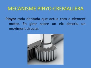 CARGOL O VIS SENSE FIMecanisme que permet l’acoblament entre una rosca i una roda dentada i per tant la transmissió d’un moviment circular entre dos eixos que s’entrecreuen i formen un angle de 90º