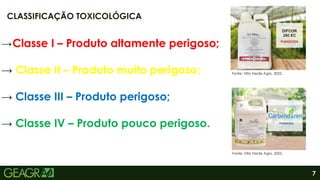 7
→Classe I – Produto altamente perigoso;
→ Classe II – Produto muito perigoso;
→ Classe III – Produto perigoso;
→ Classe IV – Produto pouco perigoso.
CLASSIFICAÇÃO TOXICOLÓGICA
Fonte: Villa Verde Agro, 2022.
Fonte: Villa Verde Agro, 2022.
 