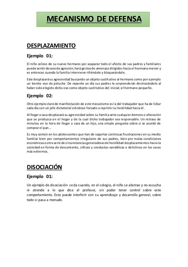 Mecanismo de defensa dezplazamiento y disociacion