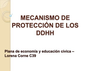 MECANISMO DE
PROTECCIÓN DE LOS
DDHH
Plana de economía y educación cívica –
Lorena Corne C39

 