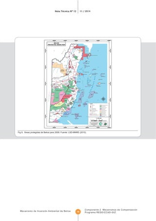 Mecanismo de Inversión Ambiental de Belice
Nota Técnica Nº 12 11 / 2014
Componente 2 Mecanismos de Compensación
Programa REDD/CCAD-GIZ19
Fig 9. Áreas protegidas de Belice para 2009. Fuente: LSD-MNRE (2010).
 