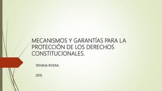 MECANISMOS Y GARANTÍAS PARA LA
PROTECCIÓN DE LOS DERECHOS
CONSTITUCIONALES.
TATIANA RIVERA.
2019.
 