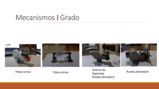 Mecanismos I Grado
Polea correa Polea correa
Sistema de
Engranaje
Ruedas dentada A
Ruedas dentada B
 